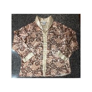 Private Luxuries Pajama Top Gold Paisley Satin Button Down Sleep Shirt Womens M